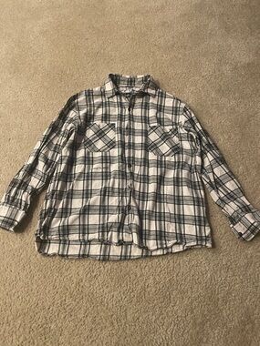 Off-White Cream and Black Plaid Oversized Button-Up